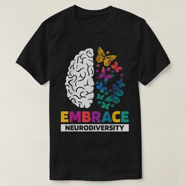 Camiseta Embarcar Neurodiversidade Autismo ADHD ASD Rainbow (Frente do Design)