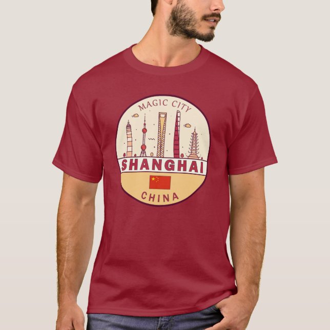 Camiseta Emblem Skyline Cidade de Xangai China (Frente)