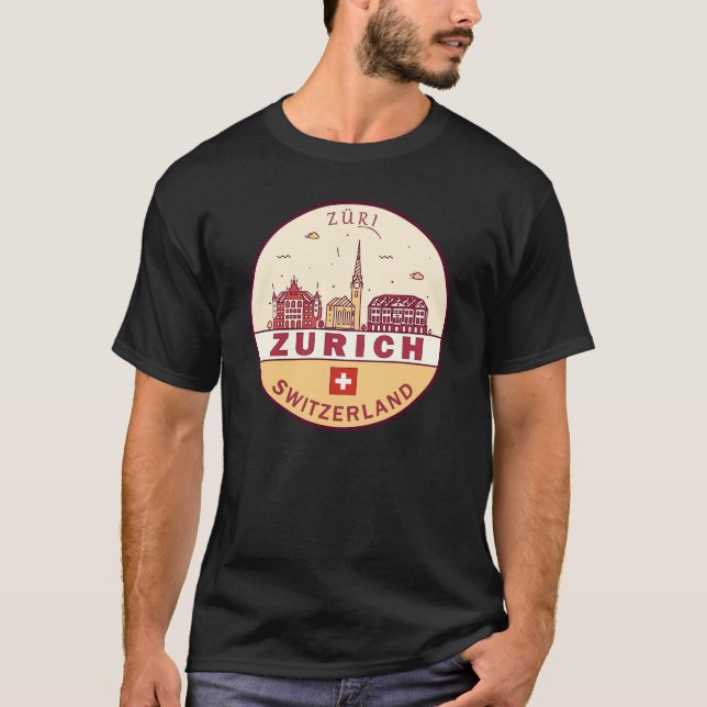 Camiseta Emblem Skyline Cidade Suiça de Zurique (Frente)