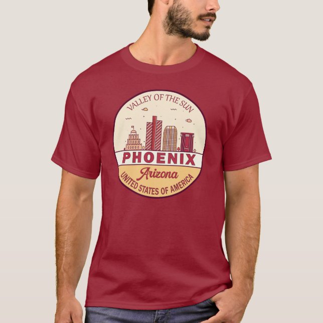 Camiseta Emblem Skyline da Cidade de Phoenix Arizona (Frente)