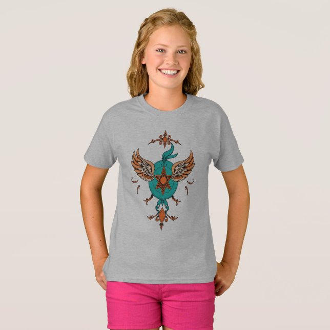 Camiseta Emblema Celestial - Asas de Divindade (Frente Completa)