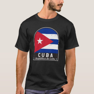 Camiseta Emblema com bandeira de Cuba - Vintagem em desgast