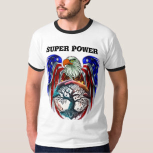 Camiseta emblema da águia patriótica com bandeira 