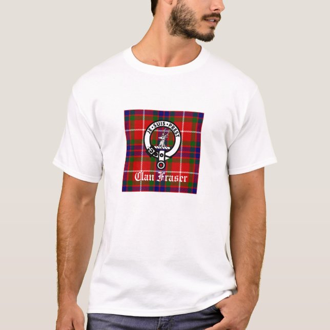 Camiseta Emblema da Crista e Tartan do Clã Fraser (Frente)