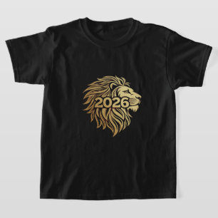 Camiseta Emblema de Cabeça de Leão Real com 2026 e Folha de