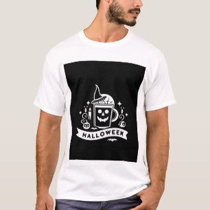 Camiseta Emblema de Caneca de Café de Crânio de Halloween M