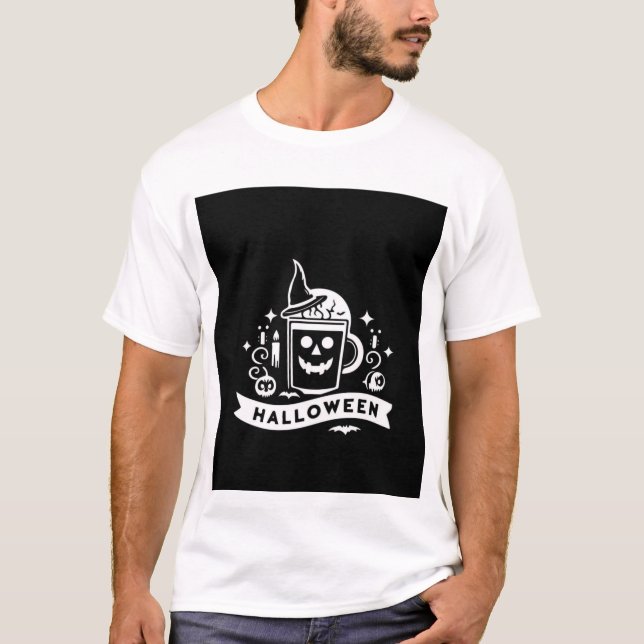 Camiseta Emblema de Caneca de Café de Crânio de Halloween M (Frente)