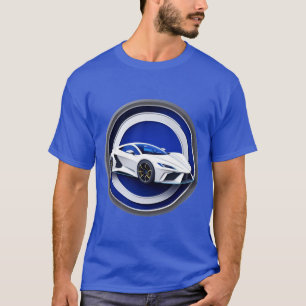 Camiseta Emblema de Carro Esportivo Branco Luxuoso