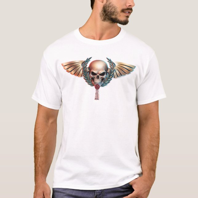 Camiseta Emblema de Caveira Alada de Honra (Frente)