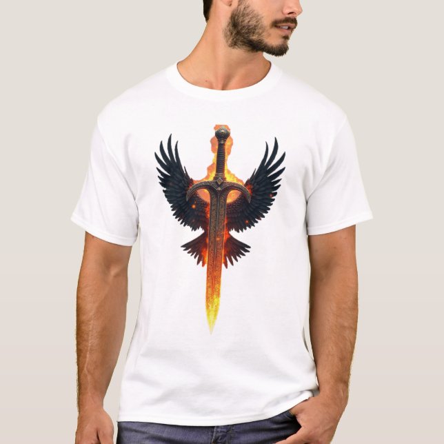 Camiseta Emblema de Espada Alada Flamejante (Frente)