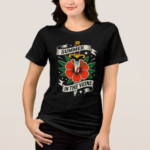 Camiseta Emblema de Espada Floral   Hibisco Vibrante de Ver