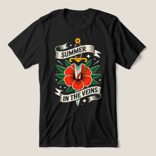 Camiseta Emblema de Espada Floral   Hibisco Vibrante de Ver