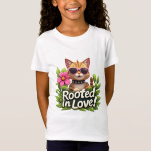 Camiseta Emblema de Gato Enraizado em Amor com Óculos de So