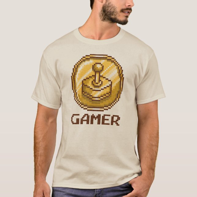 Camiseta Emblema de joystick Gamer Pixel - Jogos Retrô (Frente)