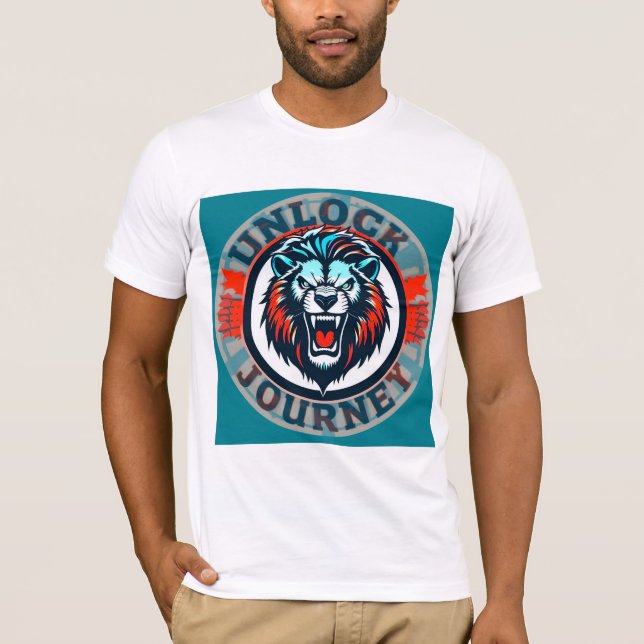 Camiseta Emblema de Leão Rugindo com Jornada de Desbloqueio (Frente)