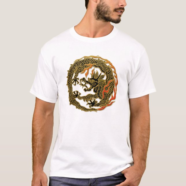 Camiseta Emblema do Dragão da Chama Dourada (Frente)