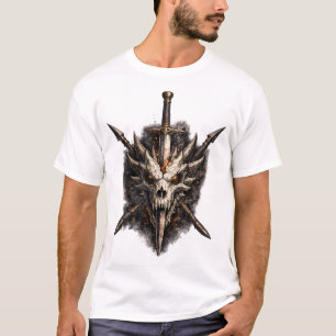 Camiseta Emblema do Guerreiro da Espada Caveira de Fantasia