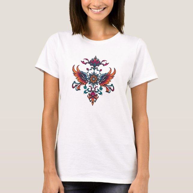Camiseta Emblema Floral Ala ornamentado (Frente)