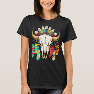 Camiseta Emblema Nativo Americano de Crânio de Búfalo