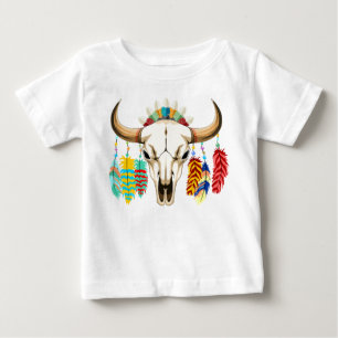 Camiseta Emblema Nativo Americano de Crânio de Búfalo