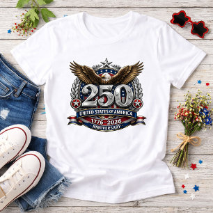 Camiseta Emblema Patriótico Prateado do Semiquincentenário