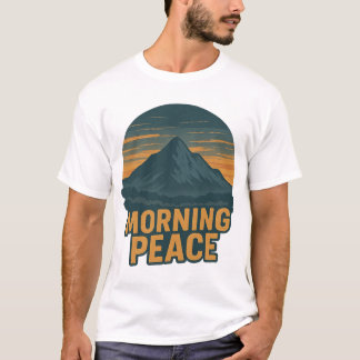 Camiseta Emblema Retro do Sereno Nascer do Sol na Montanha