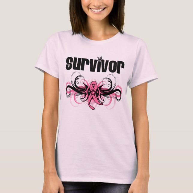 Camiseta Emblema voado Grunge do sobrevivente do cancro da (Frente)