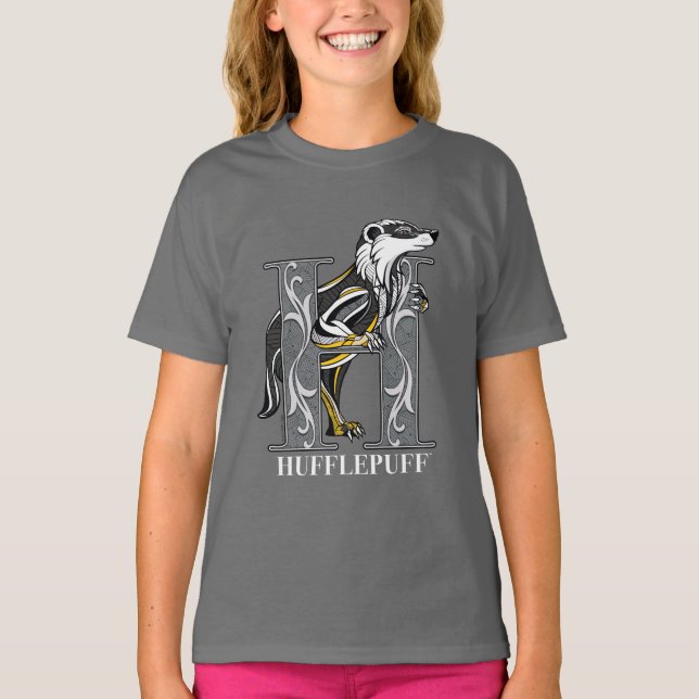 Camiseta Emblema Xadrez HUFFLEPUFF™ (Frente)