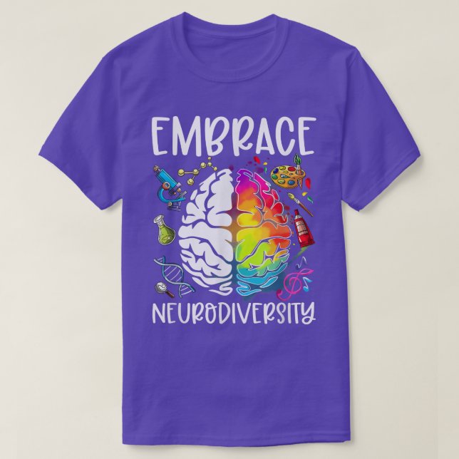 Camiseta Embrace Neurodiversity Brain Rainbow ADHD Autism A (Frente do Design)