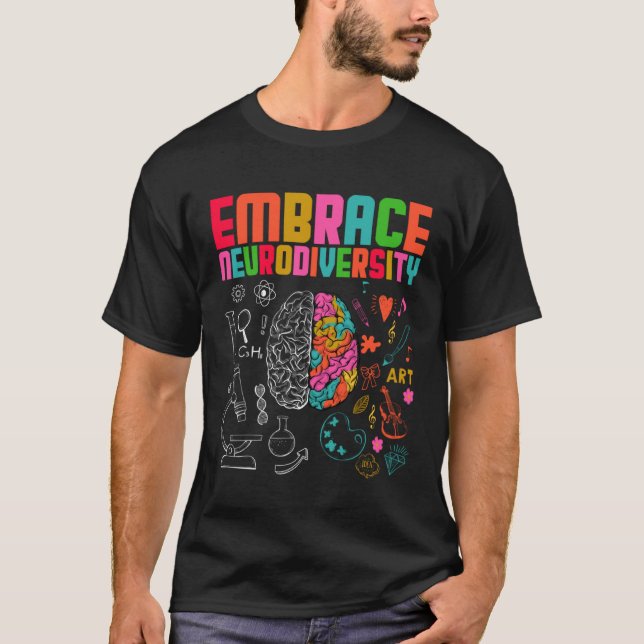 Camiseta Embrace Neurodiversity Rainbow Brain Autism Awaren (Frente)