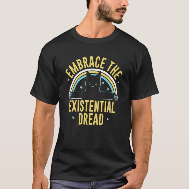 Camiseta Embrace The Existential Dread  Cat Rainbow (Frente)