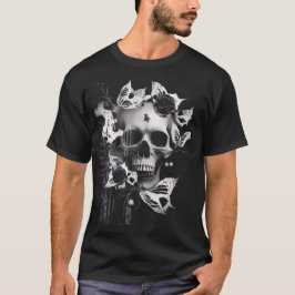 Camiseta Embraço do Revenante: Crânio Gráfico Preto e Branc
