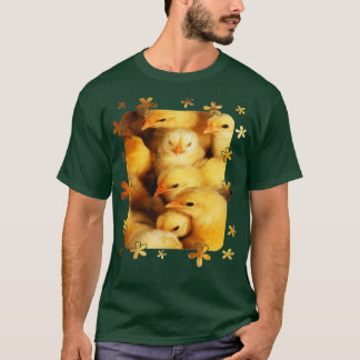 Camiseta Embraiagem de Pintinhos lisos, de cor amarela, com