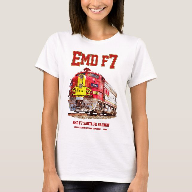 Camiseta EMD F7 Santa Fe Warbonnet Diesel Locomotive. (Frente)