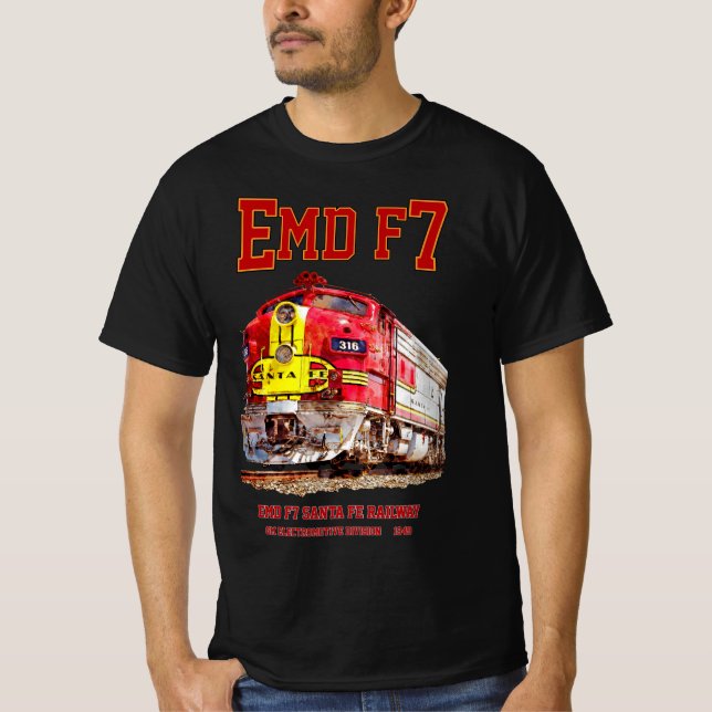 Camiseta EMD F7 Santa Fe Warbonnet Diesel Locomotive. (Frente)