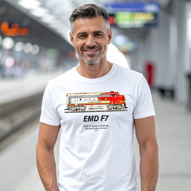 Camiseta EMD F7 Santa Fe Warbonnet Diesel Locomotive. (EMD F7 Santa Fe Warbonnet Diesel Locomotive. Mens Basic T-Shirt)