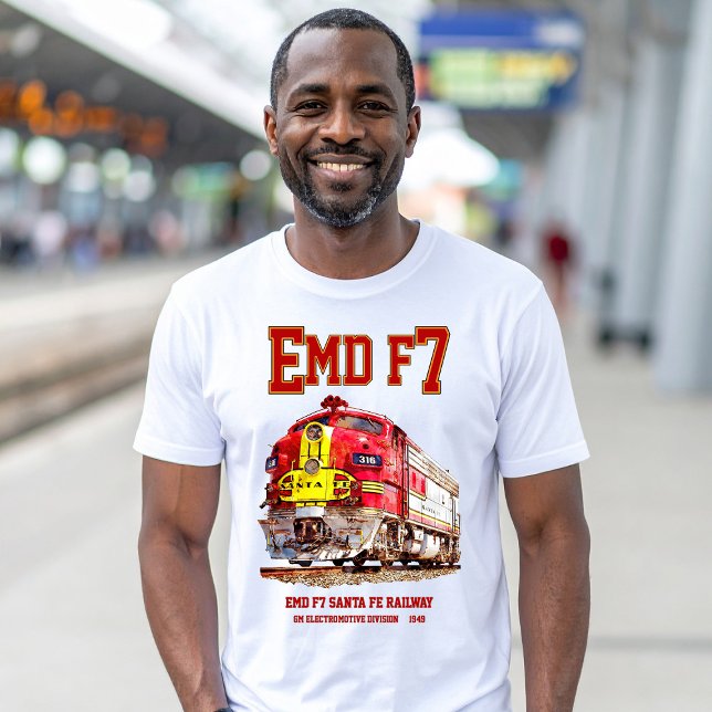 Camiseta EMD F7 Santa Fe Warbonnet Diesel Locomotive. (EMD F7 Santa Fe Warbonnet Diesel Locomotive. Mens Basic T-Shirt)