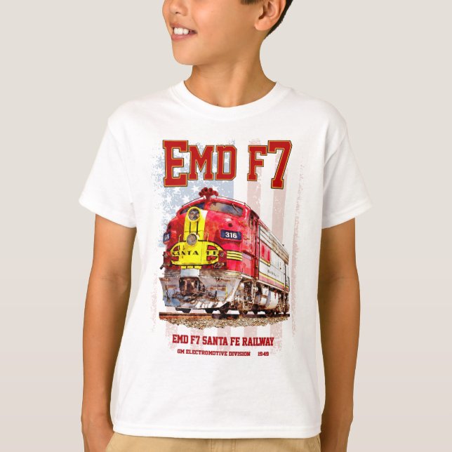 Camiseta EMD F7 Santa Fe Warbonnet with American Flag. (Frente)