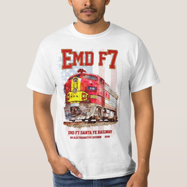Camiseta EMD F7 Santa Fe Warbonnet with American Flag. (Frente)