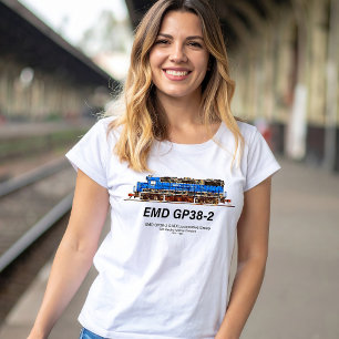 Camiseta EMD GP38-2 Locomotive diesel azul e branco GATX