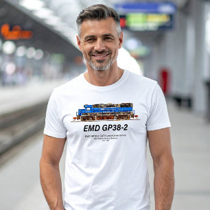Camiseta EMD GP38-2 Locomotive diesel azul e branco GATX