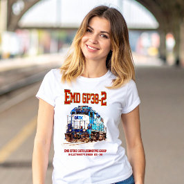 Camiseta EMD GP38-2 Locomotive diesel azul e branco GATX