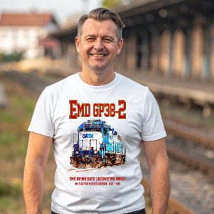 Camiseta EMD GP38-2 Locomotive diesel azul e branco GATX