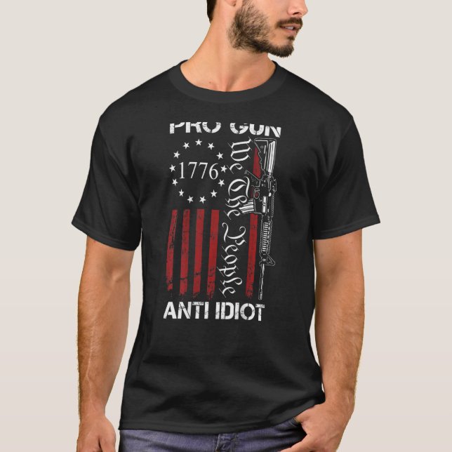 Camiseta Emenda De segundo Anti-Idiota Pro Gun Ar15 Ativada (Frente)