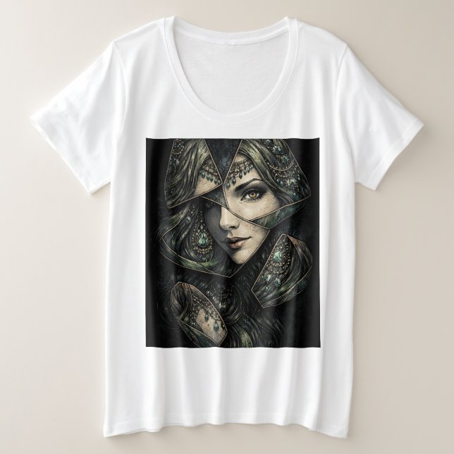 Camiseta Emerald Goddess Stained Glass Portrait Art (Frente do Design)