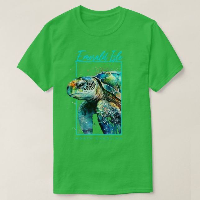 Camiseta Emerald Isle North Carolina Watercolor Sea Turtle (Frente do Design)