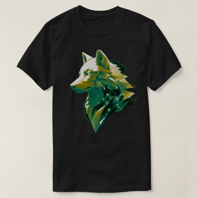 Camiseta Emerald Wolf Geometric Cosmic Animal Art (Frente do Design)