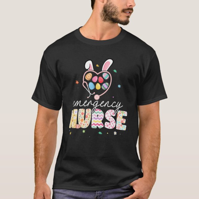 Camiseta Emergency Bunny Nurse Easter Eggs Stethoscope RN N (Frente)