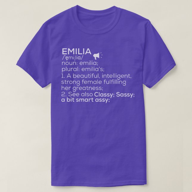 Camiseta Emilia Name Emilia Definition Emilia Female Name E (Frente do Design)