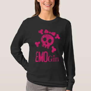 Camiseta Emo Girl Pink Skull Com Arco Tie Emo Gótico Emotio